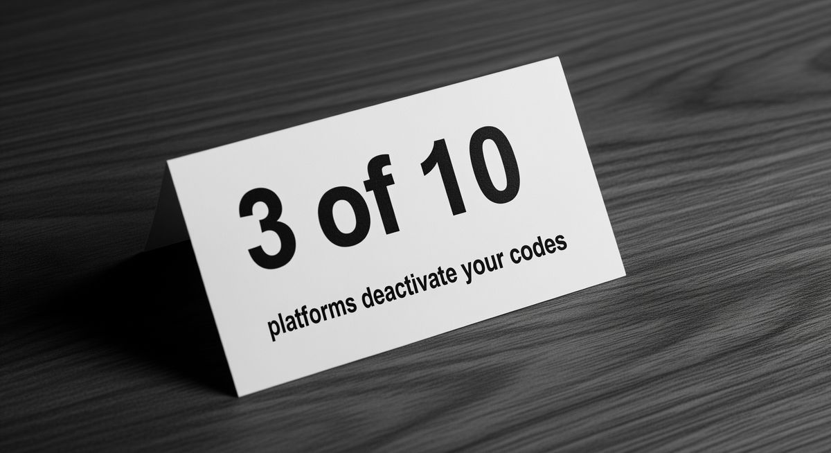 Photographed stat card reading 3 of 10 platforms deactivate dynamic QR codes after free trial