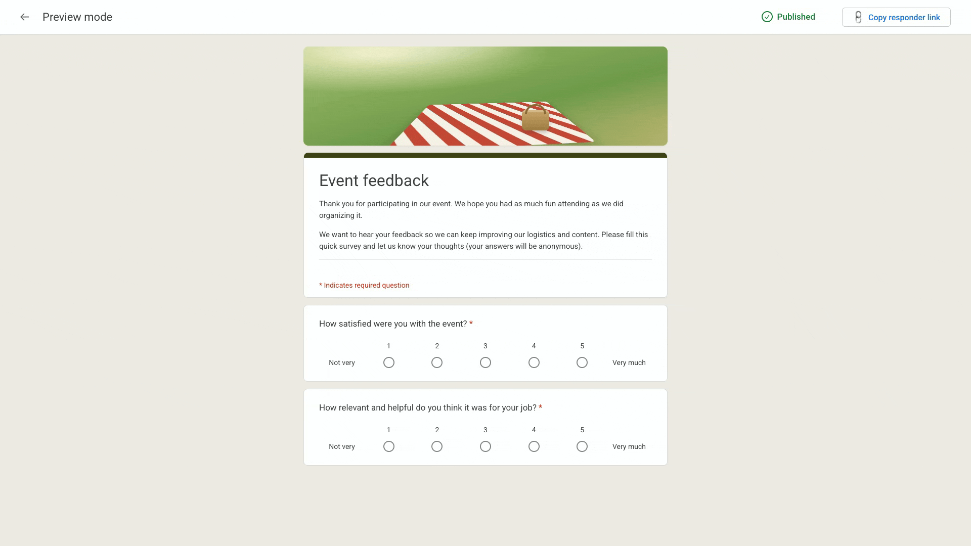 Google Forms Send dialog on the link tab with the Copy button and Shorten URL checkbox