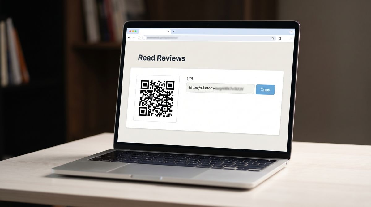 Google Business Profile dashboard showing the review link and QR code option