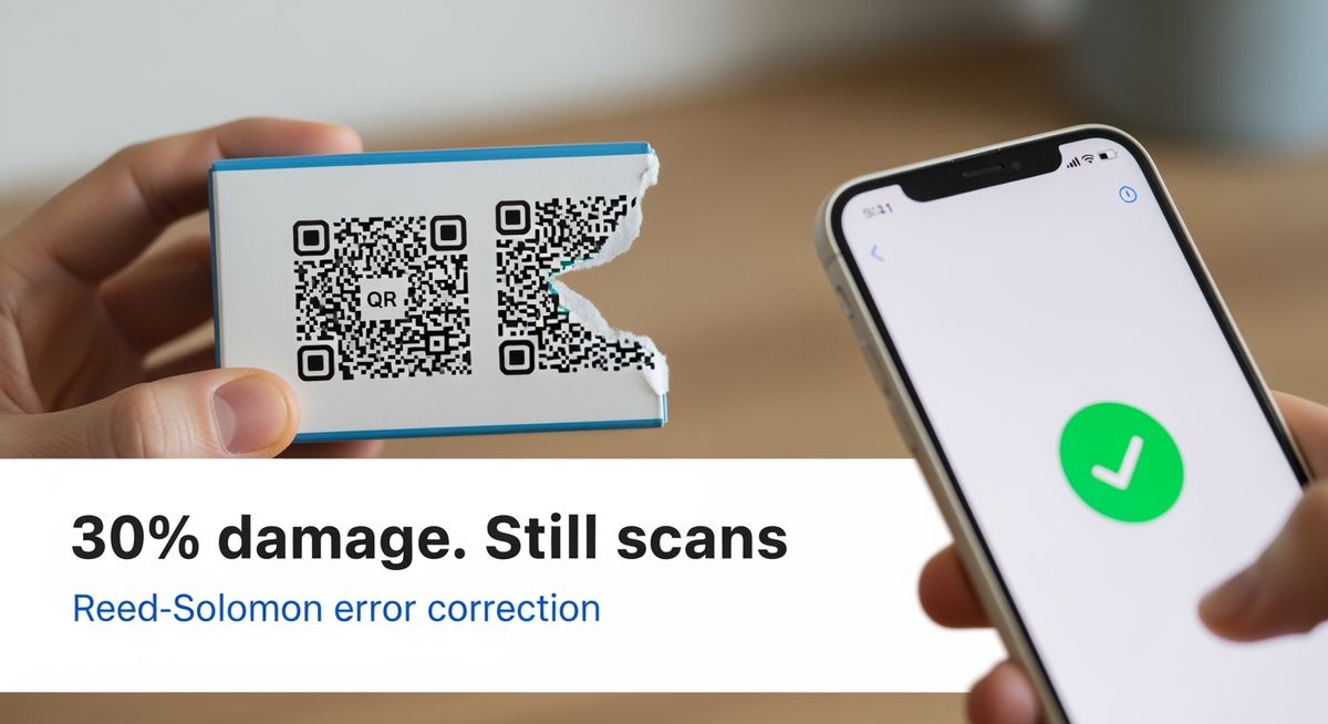 QR-kod 30%-os s&eacute;r&uuml;l&eacute;ssel, amely m&eacute;g mindig beolvashat&oacute;, szemben egy s&eacute;r&uuml;lt vonalkoddal