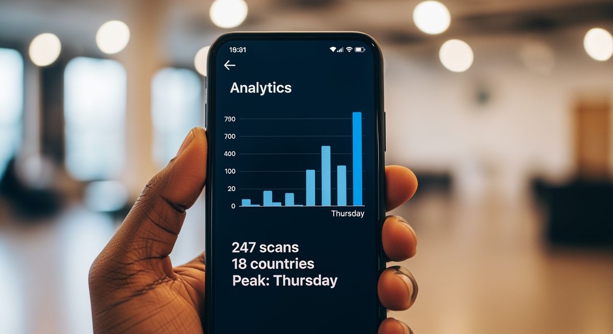 Dashboard mit QR-Code-Scan-Analysen und Zeit- sowie Standortdaten
