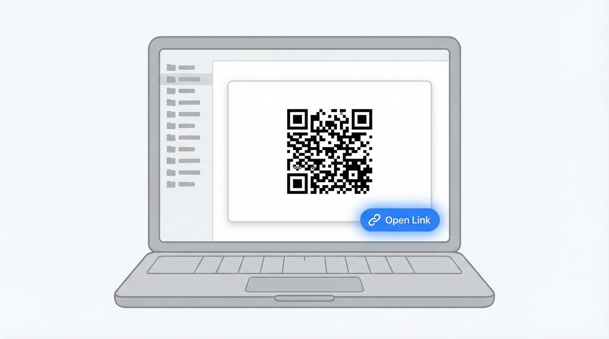 Ecran laptop aratand un cod QR scanat folosind functia macOS Visual Look Up in Preview