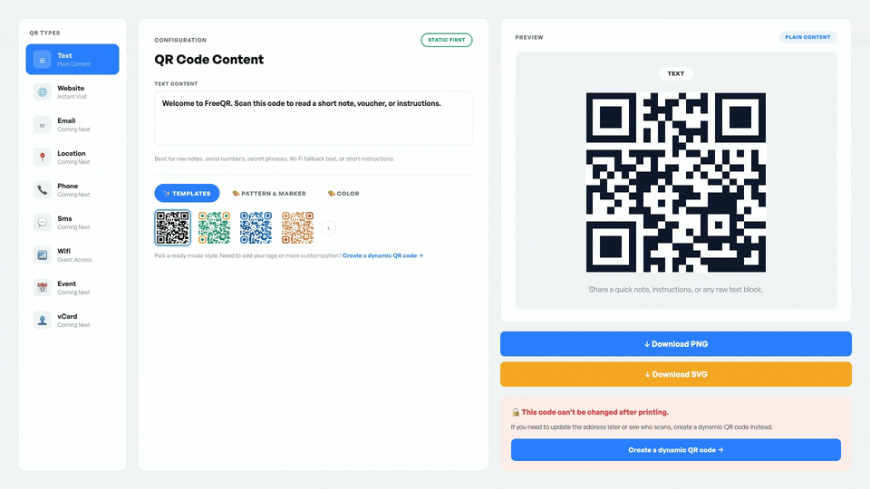 FreeQR email QR generator beirt email cimmel es elo elonezettel